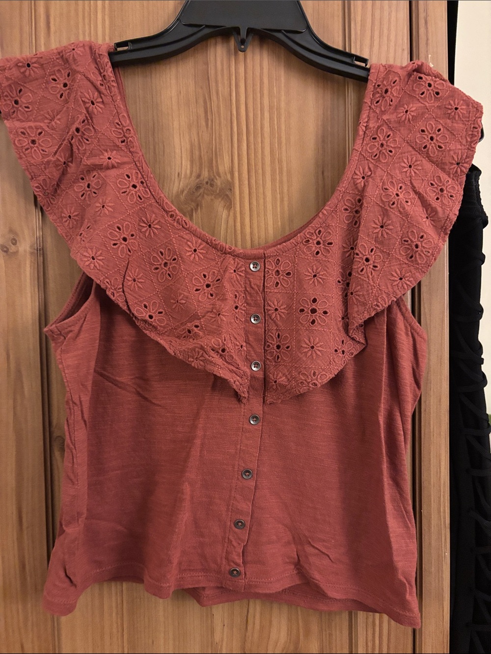 American Eagle Outfitters Rust Eyelet Ruffle Button-Front Tank